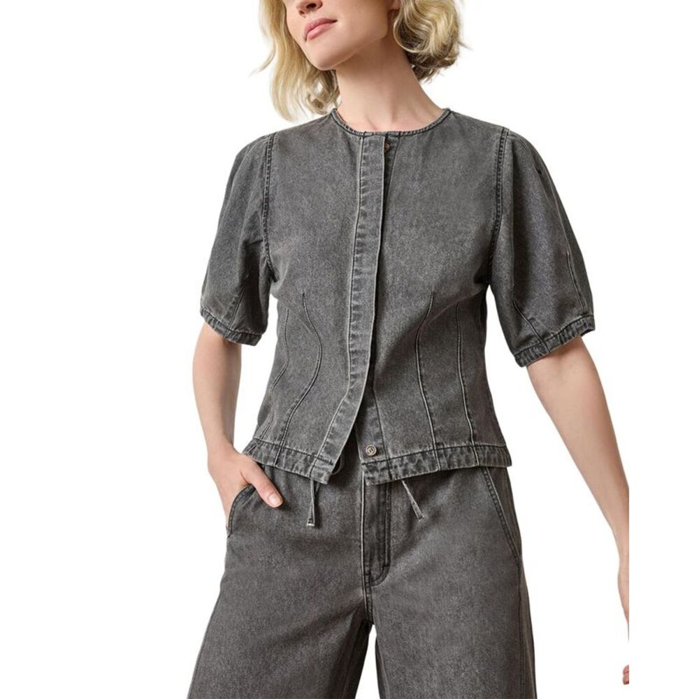 Lilla P Womens Denim Full Sleeve Seamed Top